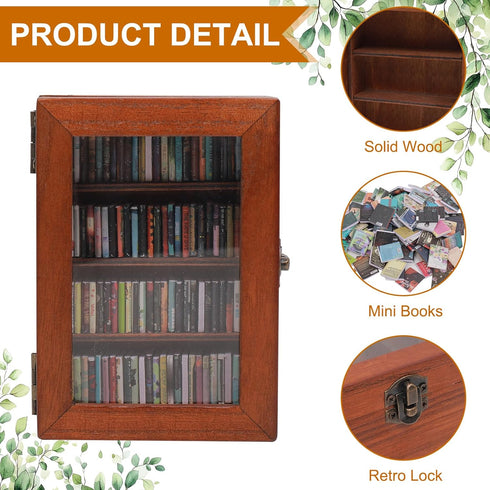 CLVTREBETO 100pcs Anxiety Mini Bookshelf with Miniature Books | Shake Away Your Anxiety Mini Wood Rustic Book Library |