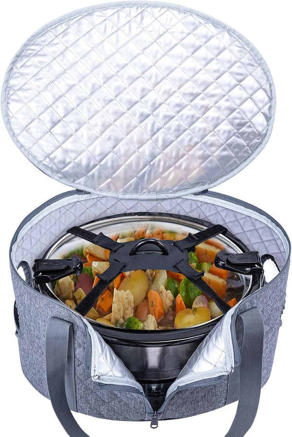 BAGSPRITE Slow Cooker Carrying Case, Compatible with 6-8 Quart Crockpot, Hot Food Tote with Lid Fastener