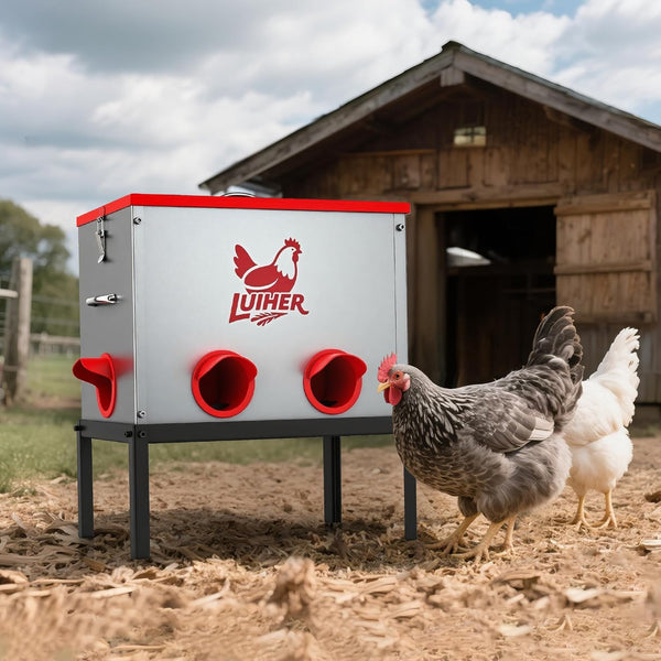 LUIHER chicken food dispenser 25LB no waste chincken feeder 6 Ports Large Capacity