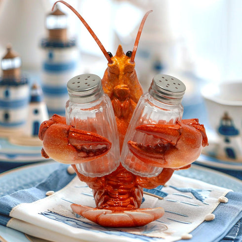 Set Hodao Lobster With Salt and Pepper Shaker Figurines Decoration Lobster with Holder Figurine for Beach Bar