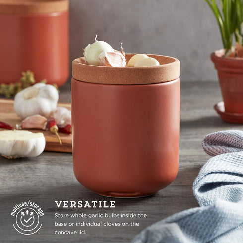 4 4 5 Inch Kamenstein Ceramic and Cork Breathable Garlic Keeper to Allow Air Flow for Freshness; Stackable Space Saving