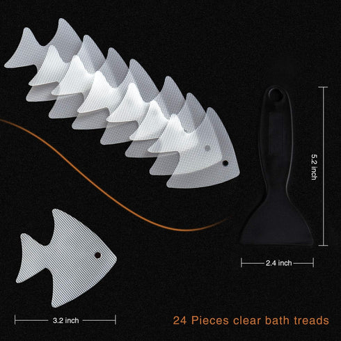 24 PCS Non-Slip Bathtub Stickers, Safety Shower Treads Adhesive Appliques with Premium Scraper