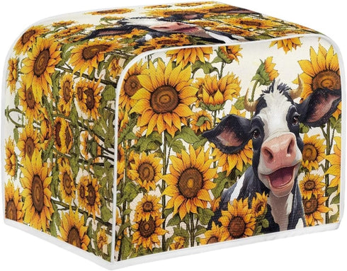 Sunflower Cow Printed Toaster Cover 4 Slice Bread Maker Cover, Anti Fingerprint Oven Dust Cover, Small Kitchen Appliance, Toaster Protector