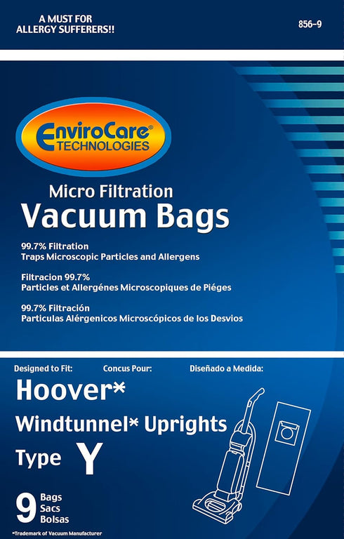 EnviroCare 859-9 Type Y Vacuum Bag Replacement - 9 Pack for Hoover WindTunnel Uprights and Hoover Vacuums