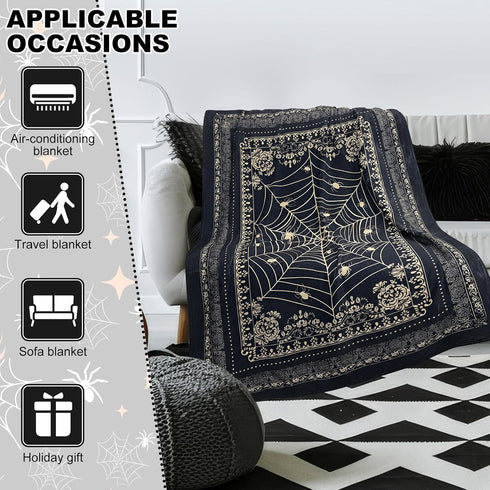 84'' 60'' Breling Spider Web Blanket x Gothic Gift for Women Men Whimsigoth Goth Throw Blanket Soft Flannel Victorian