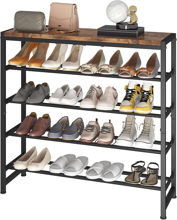 Homeiju 5-Tier Shoe Rack, Shoe Storage Shelf with MDF Top Board, Shoe