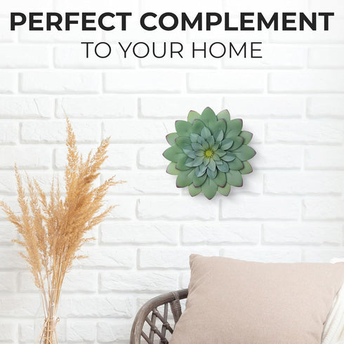 Everydecor Metal Flowers Wall Decor, Hand Painted Green 3D Succulent Art for Living Room, Bedroom, Kitchen, Bathroom -