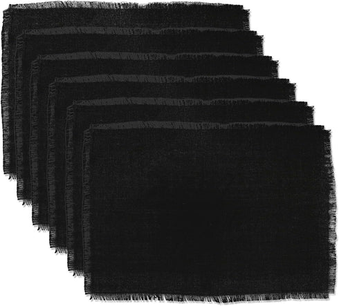 DII Solid Black Jute Burlap Placemat Set, 13x19, 6 Count