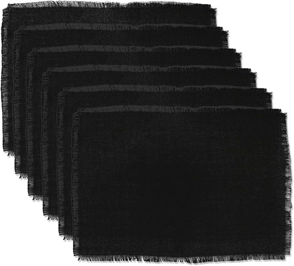 DII Solid Black Jute Burlap Placemat Set, 13x19, 6 Count