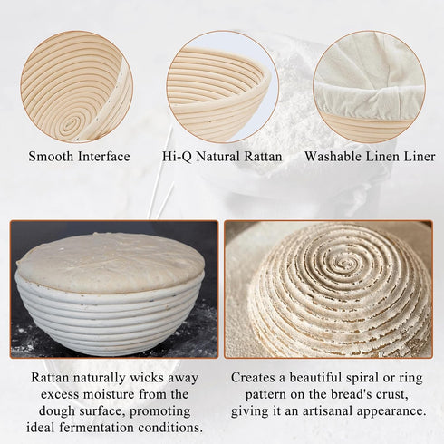 Set 2: 9 Inch Banneton Bread Proofing Basket of Round Sourdough Proofing Bowls for Artisan Bread Making