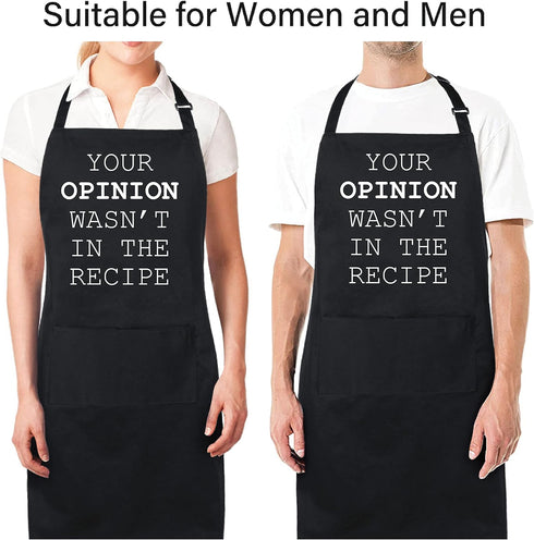 Funny 100% Cotton Apron with 2 Pockets, Adjustable Bib Black Apron for Men Women BBQ Cooking Gifts