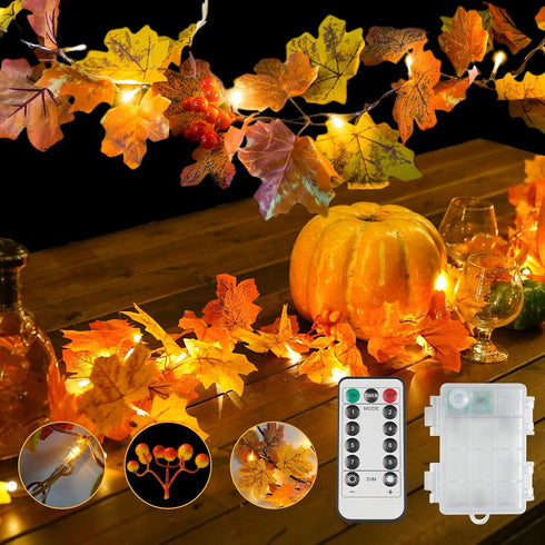 suddus Fall Leaves Garland with Lights, 20LED Battery Operated Fall Lights with