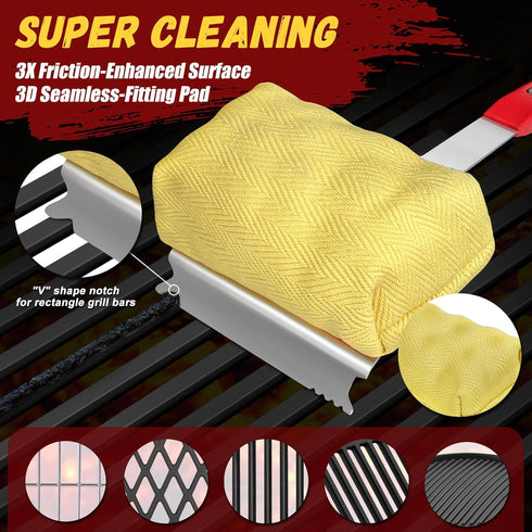 SUPOWER 15" 3X Steam Safe Grill Cleaning Brush Bristle Free for Outdoor Grill with Extended Handle, Thick Aramid Fabric