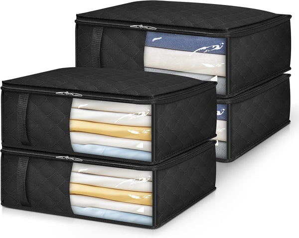 MISSLO 4 Pack Bed Sheet Organizers and Storage for Queen/King Size Sheets, Pillow Cases, Towels, Clothes with Clear