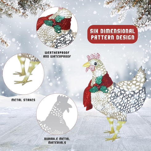 2 60 Shellwei Pcs Light up Chicken with Scarf Christmas Decoration Metal Chicken Ornaments with LED Lights Christmas