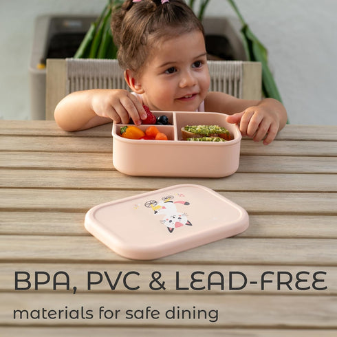 3 ASOMIC Silicone Bento Lunch Box for Toddlers & Kids, Leakproof & BPA-Free, Compartments, Microwave & Dishwasher Safe