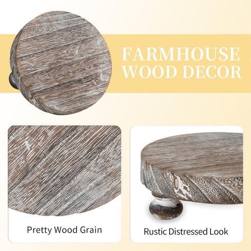 4 Counter Romadedi Farmhouse Wood Riser for Display- pcs Rustic Decor Mini Wooden Pedestal Stand Decorative Round Tray
