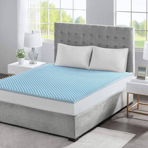 Sleep Philosophy Gel Infused Memory Foam Mattress Topper - Luxurious Queen Size, 1.5" Thick, Enhanced Bed Support, Blue