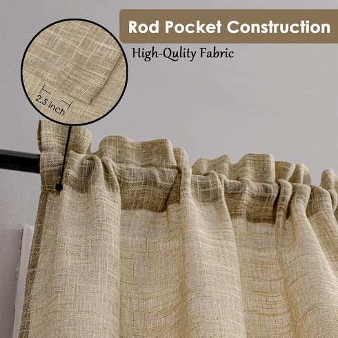 Beda Home Linen Textured Curtain Valance for Kitchen Living Room; Light Filtering Farmhouse Short Valance Topper for Small Window Living Room Privacy Added Rod Pocket Design (Taupe, 52Wx18L - 1PC)