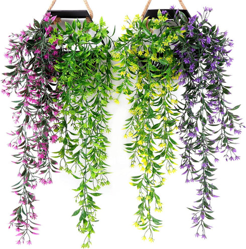 Artificial Flowers Vine, Plastic Hanging Ivy Plants, Fake Vines Grass Garland for Home Garden Decoration - Purple
