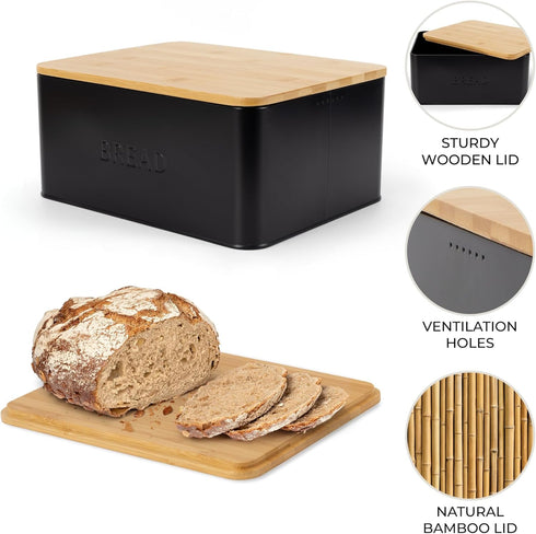 Countertop ZICOTO Beautiful Bread Box With Wooden Lid For Your Kitchen - Spacious Container Perfectly Stores Your