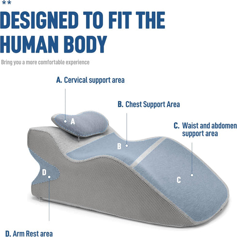 Memory Foam Wedge Reading Pillow for Bed, Adult Ergonomic Back Pillow with Adjustable Headrest, Bed Pillow for Sitting