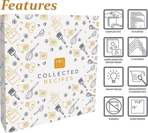Better Kitchen Products Recipe Binder Set - Full Page 3 Ring Organizer with 50 Protectors & 12 Dividers