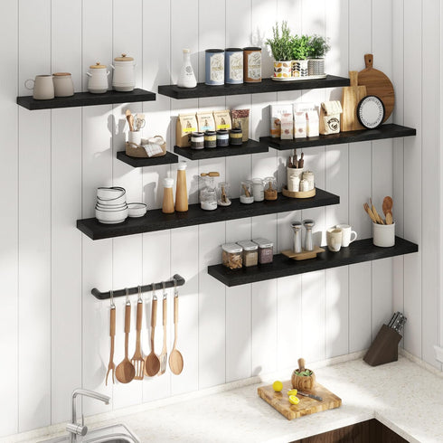 16 Inch Set 2, 8"D Floating Shelves for Wall of Wood Grain Bathroom Shelves with Invisible Brackets, Easy Install