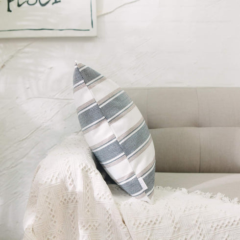 2 Pack Multicolor Stripe Euro Pillow Case, Soft Linen Square Decorative Throw Cushion Cover, 26" x 26"