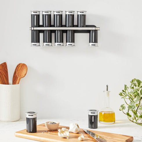 ZevrO Set 12 Zero Gravity Wall-Mount Magnetic Spice Rack, Black/Silver