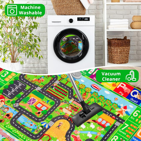 Mfmiudole 59"39.4" Kids Rug ABC Farm Play Mat for Toy Cars, Farm Life Road Traffic for Playroom Kids Car Road Rugs