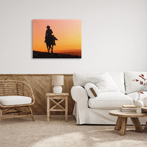 Stupell Industries Woman Riding Horse Silhouette Southwestern Sunset Landscape, Designed by J.C. Leacock Canvas Wall Art, 40 x 30, Orange
