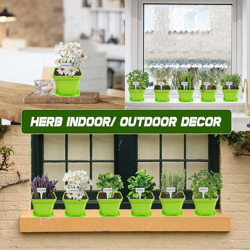 10 Set Meekear Herb Seeds Garden Starter Grow Kit with Green Pots, Markers, Soil Discs, Watering, Herb Clipper