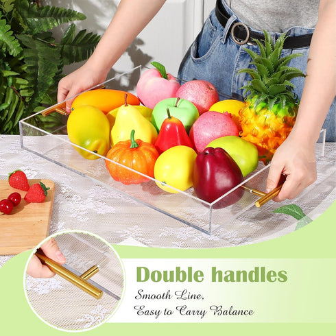 meekoo 3 Pcs Tray with Handles - Clear Acrylic Serving Tray, Spill Proof Decorative Organizer for Coffee Table