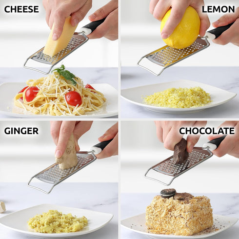 Zulay Kitchen Professional Cheese Grater, Stainless Steel, Durable Rust-Proof Metal Lemon Zester Grater, Black Handheld