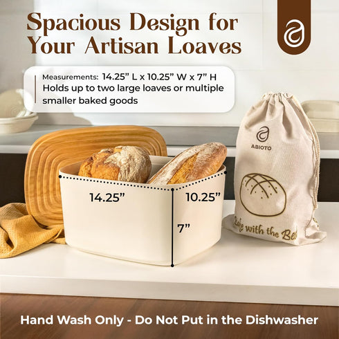 Countertop 2 ABIOTO Extra Large Bread Box for Kitchen with Bread Bags - Sturdy Modern Construction, Ribbed Design Keeps