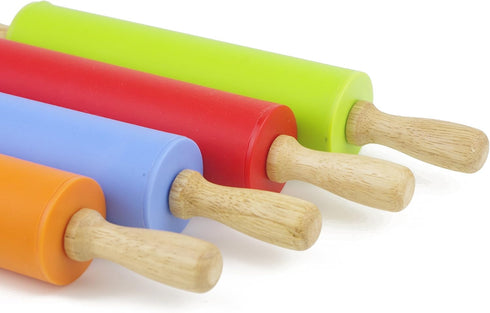 Silicone Rolling Pin for Baking, Non-Stick Dough Roller with Wooden Handle, Kitchen Accessories for Pastry