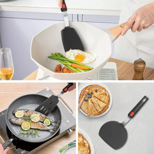 Hotec Silicone Spatula Turner Set of 3, 600°F Heat Resistant, Large Flexible Rubber Spatula for Nonstick Cookware