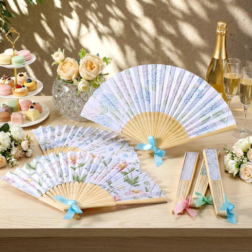 36 Roowest Pcs Floral Folding Hand Fan Bulk Tea Party Handheld Folding Fans Watercolor Grandmillennial Pastel Floral
