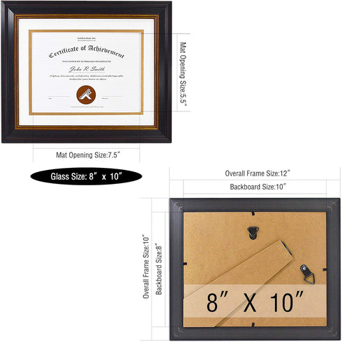 Golden State Art 8x10 Document Frame for 6x8 Diploma/Certificate/Picture, Black Gold & Burgundy, Real Glass
