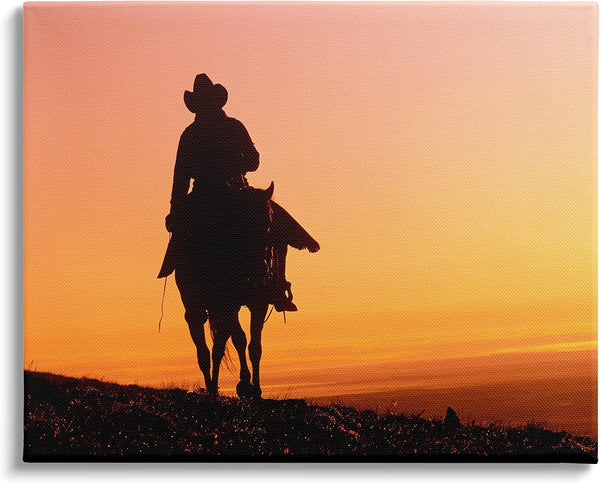 Stupell Industries Woman Riding Horse Silhouette Southwestern Sunset Landscape Canvas Wall Art, 40 x 30, Orange