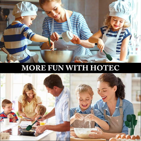 HOTEC High Heat Resistant Silicone Rubber Spatula Set, Non Stick Dishwasher Safe, Dark Green, Set of 5
