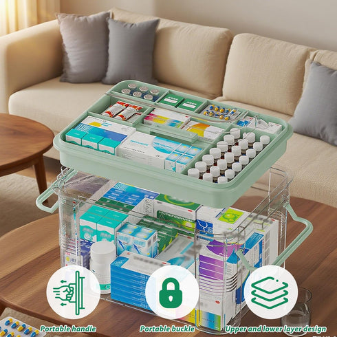 NZYNZY 15qt Clear Medicine Organizer Storage Box with Tray, Plastic First Aid Box Empty, Medicine Caddy with Lids