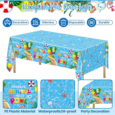 Set Summer 24 Goodbye School Hello Pool Tableware for Kids Class End of Schools Year Theme Supplies School's Out Plates