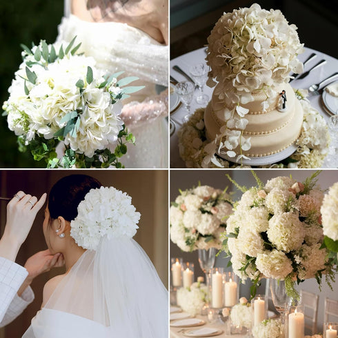 Kimura's Cabin 6pcs Faux White Hydrangea Flowers Bouquets for Home Table Centerpieces & Wedding Decoration