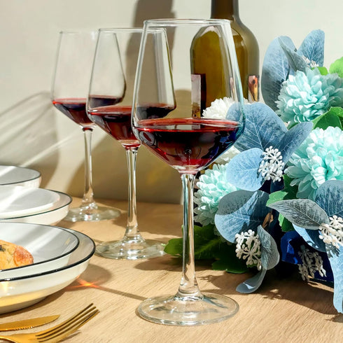 Set of 8 Long Stem Wine Glasses, 12oz Clear Red/White - Perfect for Parties, Weddings, and Home Use.
