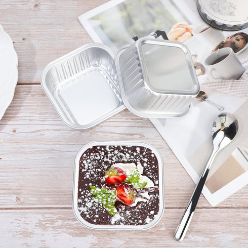 EUSOAR Cupcake Baking Cups with Lids, 50pcs Silver Aluminum Foil, 5oz Ramekins for Baking Cake, Pie, Souffle