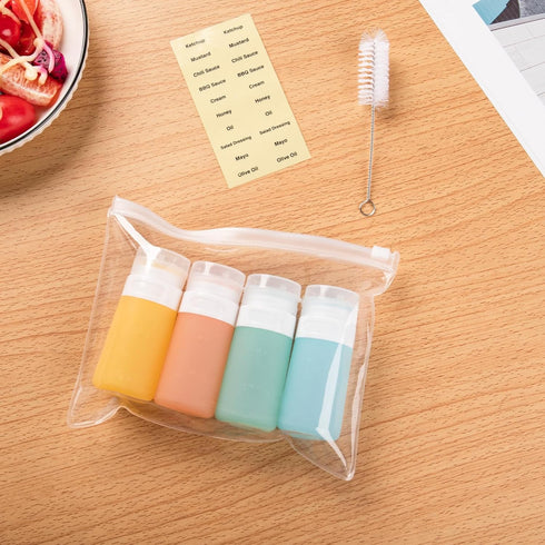 2-oz 4 Pack, MICEBAY Condiment Squeeze Bottles for Sauces, Mini Silicone Salad Dressing Container to Go with Reusable