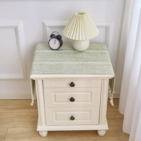 Summer Small Bedside Tablecloth Nightstand Cover Cloth with Tassels Rustic Farmhouse End Table Cloth Linen Side Table