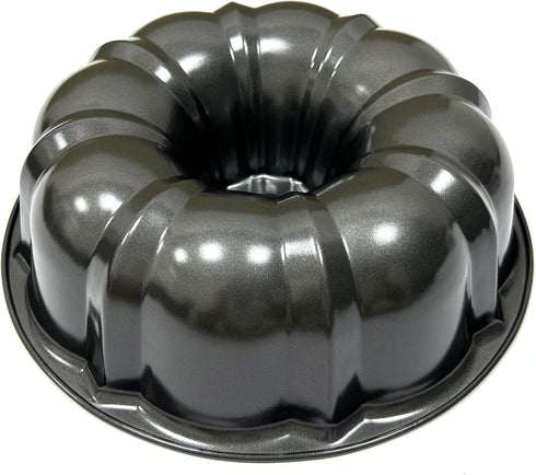 Classic Bakeware 10 Inch Non-stick Fluted Cake Pan, Heavy Duty Carbon Steel Baking Mold in Gray